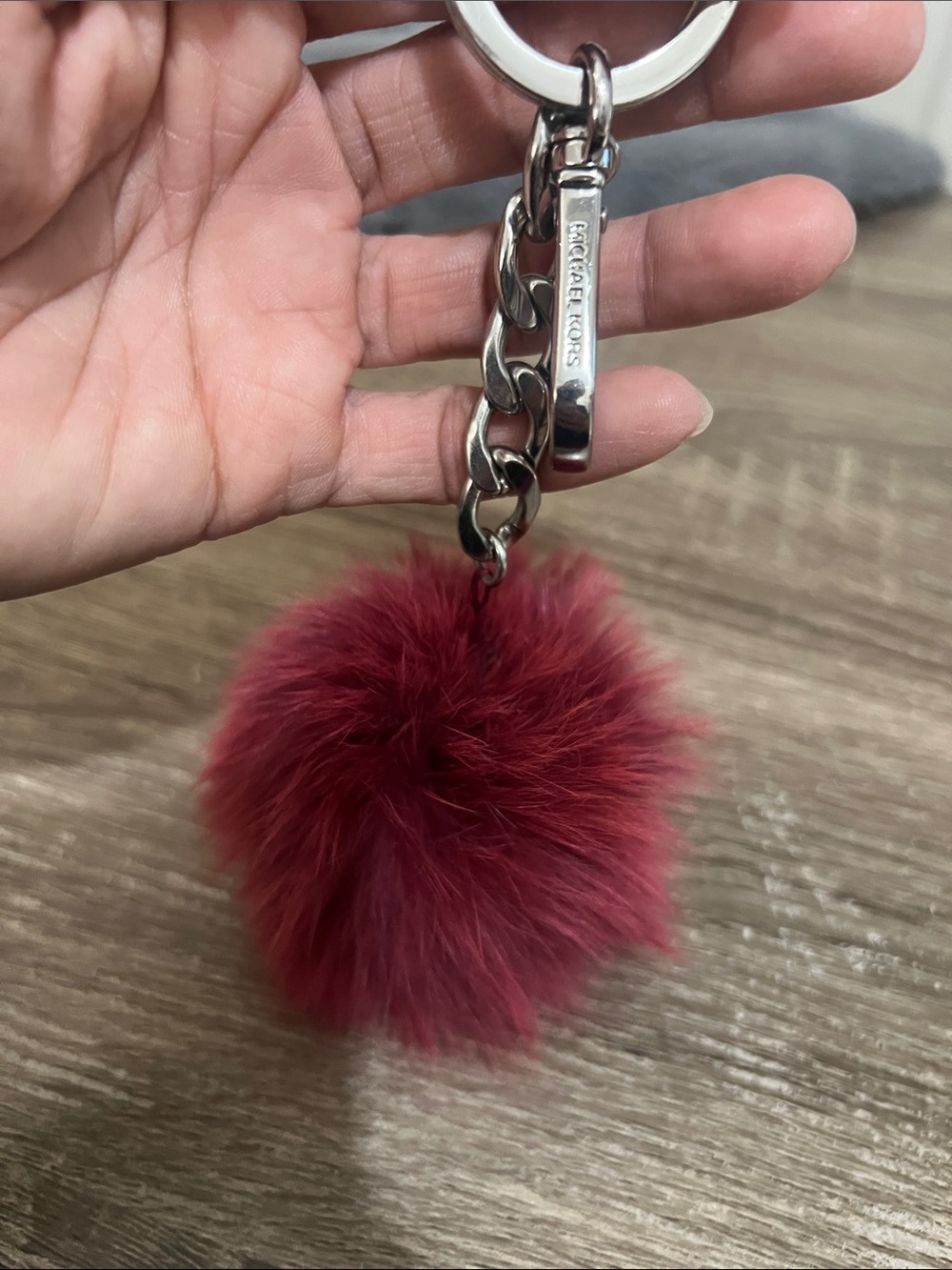 Michael Kors Burgundy Pom Pom Keychain